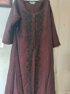 Coffee Brown Coloured Embroidery Kurtha