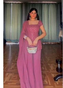 Elegant Pink Embroidered sort Kurta Set
