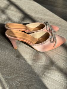 Pink Velvet Bow Mules UK5