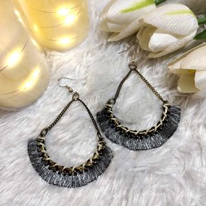 Long Handmade Beaded Earrings with Silver Frills✨