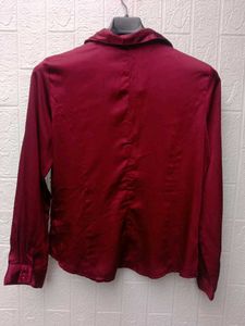 New with tag Pinterest Burgundy Satin Button-Up Sh