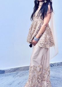 Nude Golden Embroidered Weading Dress
