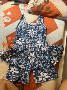 Floral Swim Dress - Navy Blue