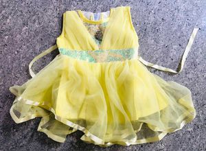 Yellow Tulle Dress with Sequin Waist