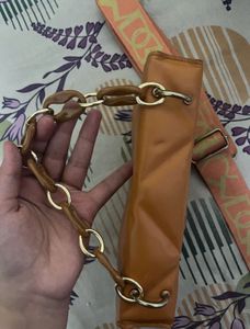 Brown Croco &amp; Orange Quilted Bag
