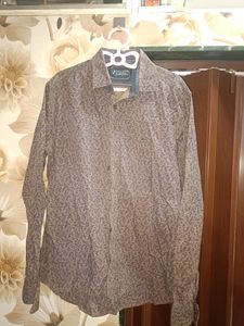 Men Brown Slim Fit Print Full Sleeves Party Shirt