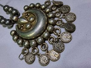 ethnic oxidised silver w Coin Pendant Necklace