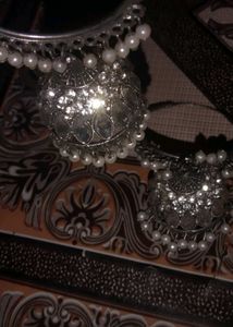 Silver Jhumka Earrings with Pearls