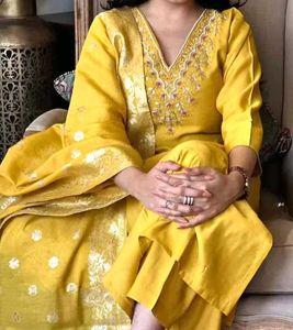 New Mustard Yellow Chanderi Cotton Kurti