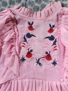 Pink Embroidered Ruffle Top