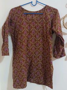 Brown Floral Print Kurta