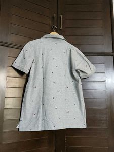 Uniqlo Men Cotton Mix Grey Printed Polo Tshirt