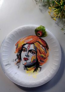 Krishna 🍽 Plate Painting Draw Handmade Work
