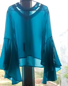 Elegant Sky Blue Flared Sleeve Top