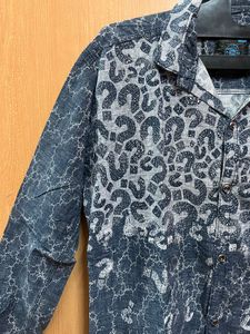 Blue Cotton Shirt For Men With Lightning Print