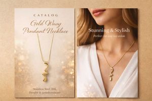 Gold Wavy Pendant Necklace