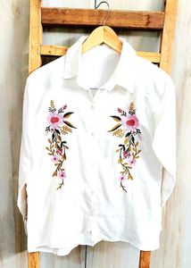 White Embroidery Work Shirt Size-36