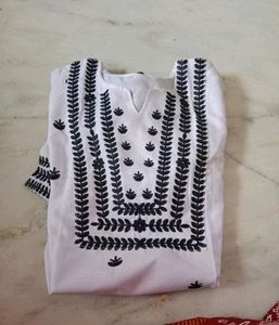 White Embroidery Kurta For Women