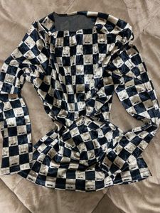Checkered Print Long Sleeve Top