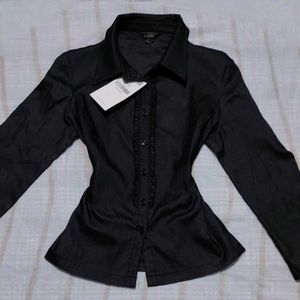 Y2K Vintage Black Ruffle Fitted Shirt