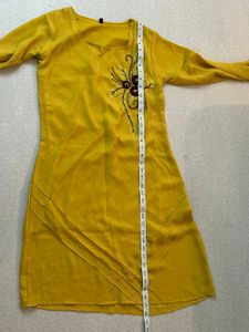 Mustard Flared Sleeved Kurti For Women