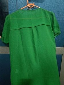 Green Ruffle Front Button-Down Top