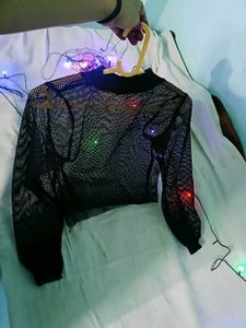 Black Mesh Long Sleeve Top