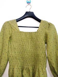 Causal Puff Sleeves Polka Print Women Top