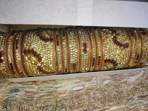 2-4 Gold With Red Stone Bangle Set