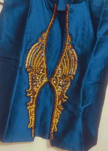 Blue Jacket &amp; Golden Party Wear Dress For Girl