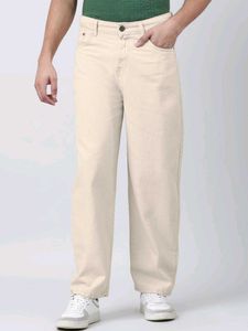 Bene Kleed Cream Wide Leg Denim Jeans, 36 Size