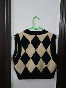 Argyle Knit Vest - Stylish Layering Piece fits S/M