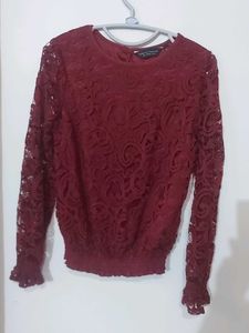 Maroon Laced Top With Lining.