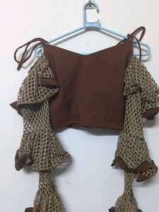 Unique Brown Crochet Sleeve Top