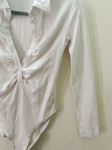 Zara White Fitted Collar Top
