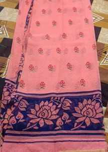 Peach Floral Saree with unstitched blouse