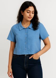 Button-Up Blue Shirt Korean