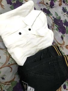 Boys Black Denim Cargo Pants Shirt