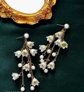 Pearl Flower Drop Earrings Korean