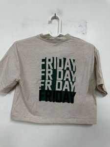 Beige Graphic Print Crop Top