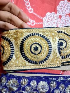 Embroidered Fabric Trims - Gold &amp; Blue (15 Meter)