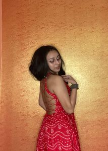 Red Printed Backless Kurti Set
