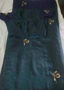 Elegant Embroidered Saree dark green