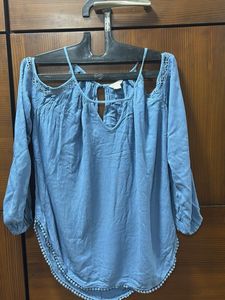 Blue Cold Shoulder Top