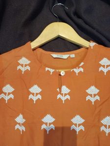 MAX Embroidered Orange Kurta, Size-S