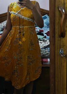 Yellow Floral A Line Dress Or Kurti