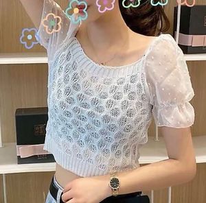 White Knit Top with Sheer Puff Sleeves