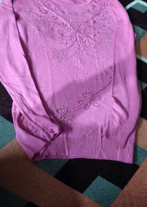 Embellished woolen Pink Top