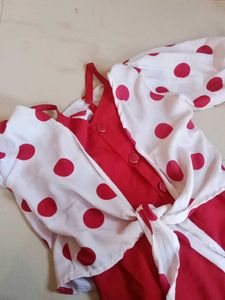 A Beautiful Red Frock With White Bobbyprint Shrug❤