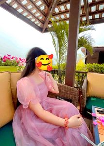 Pink Tulle Puff Sleeve Dress
